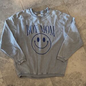 Smiley Face 'Boy Mom' Blue Sweatshirt